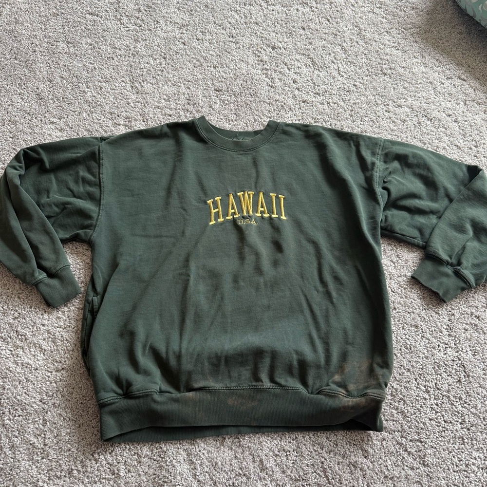 Brandy Melville John Galt Hawaii Embroidered Distressed Crewneck Sweater
